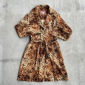Bandolino Animal Print Corduroy Belted Trench Coat Leopard Womens Size 4‎